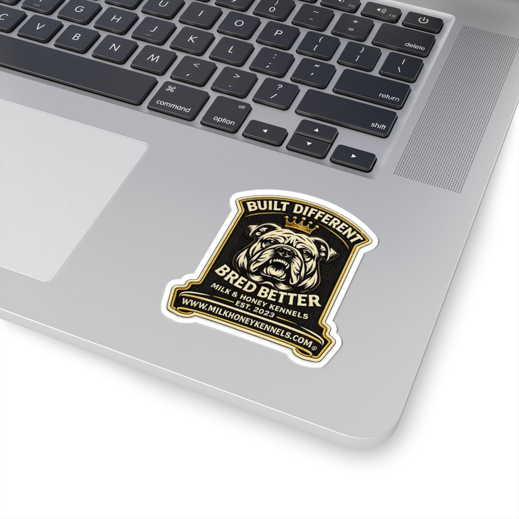 Bulldog King Kiss-Cut Sticker — Cute Crowned Pup with Bone, Waterproof Laptop Decal