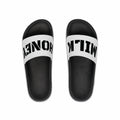 MILK HONEY Slide Sandals | Bold Typography, Black White Pool Slides