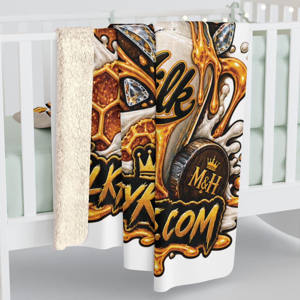 M&H Angry Bee Logo Sherpa Blanket — Milk Honey Kennels Logo Fleece