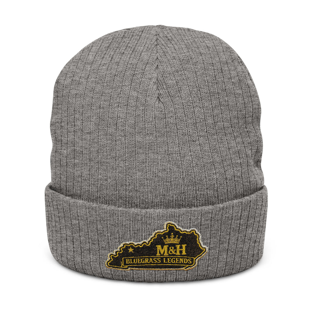 Embroidered Legacy M&H Ribbed Knit Beanie — Cozy Gray Winter Hat