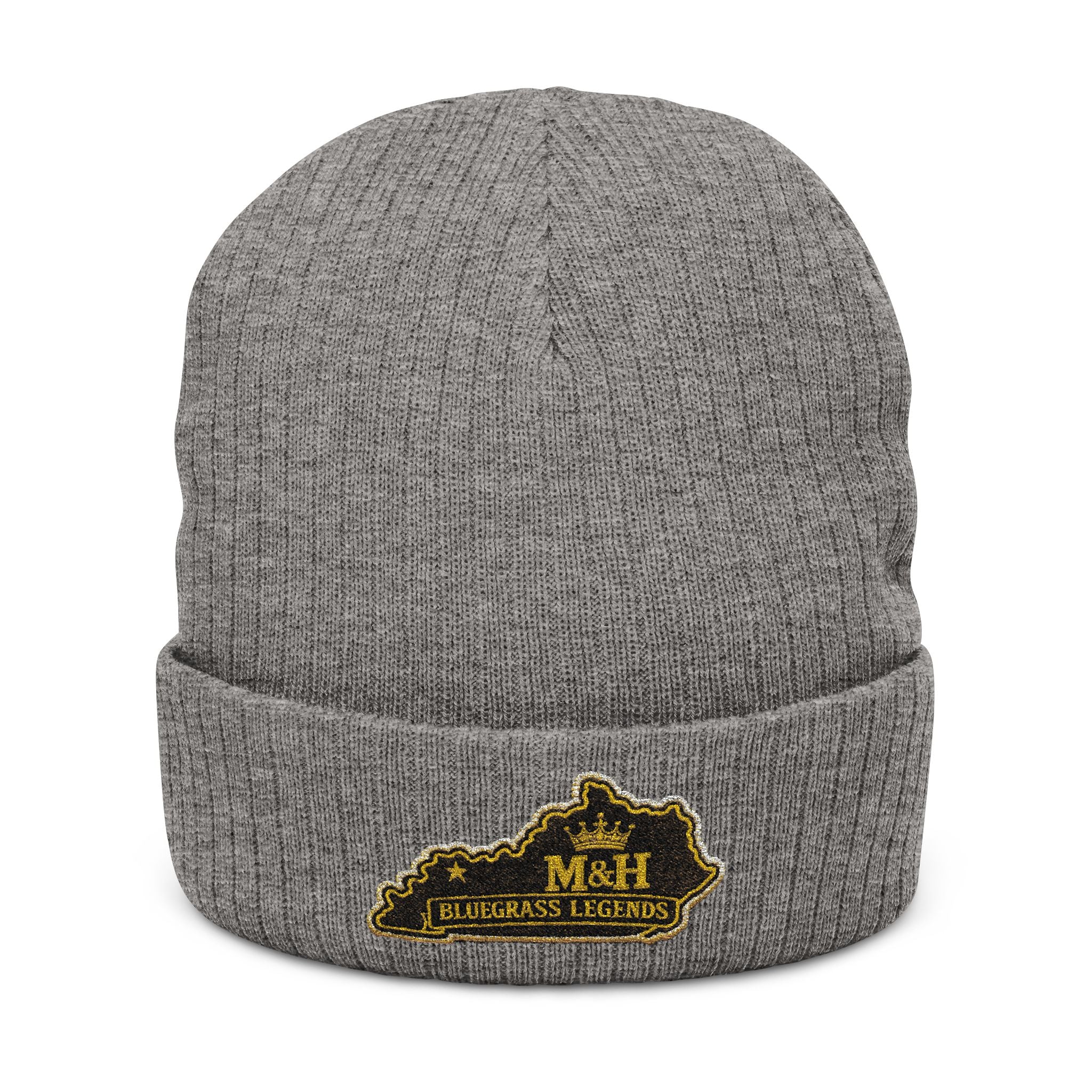 Embroidered Legacy M&H Ribbed Knit Beanie — Cozy Gray Winter Hat