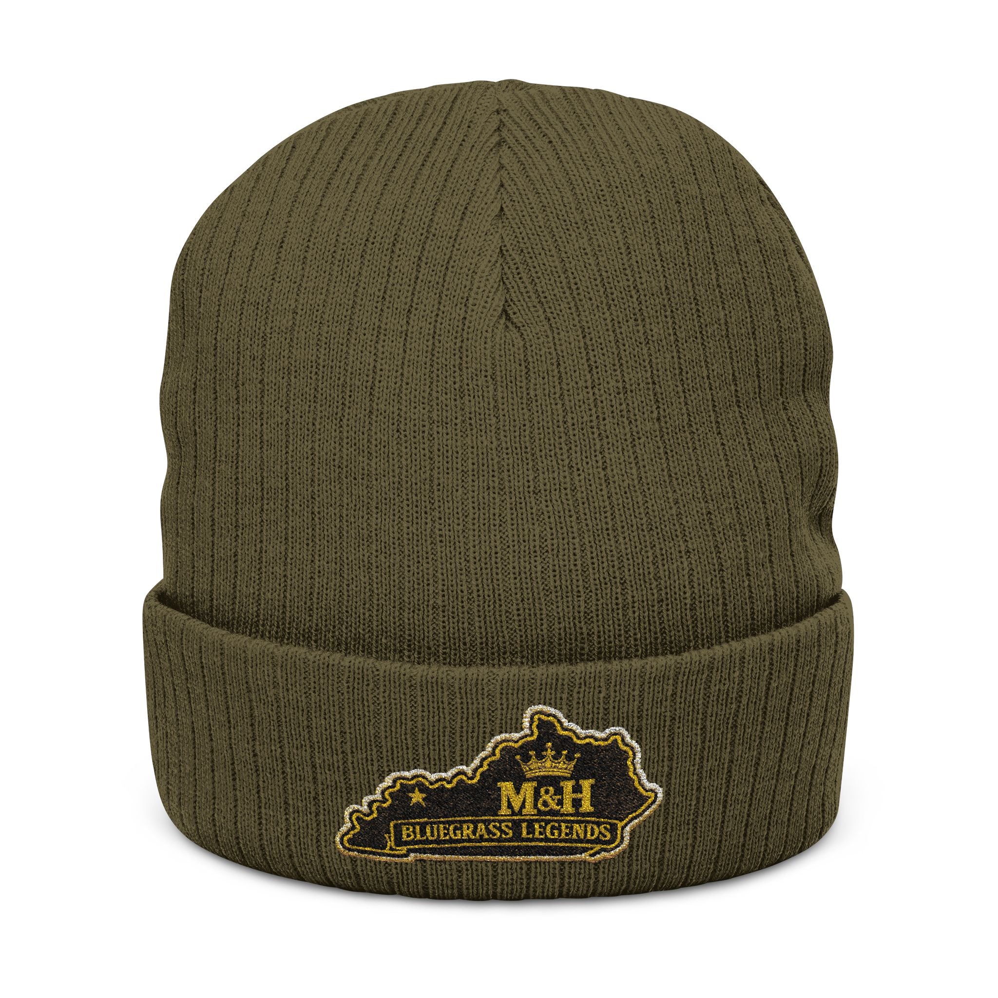 Embroidered Legacy M&H Ribbed Knit Beanie — Cozy Gray Winter Hat