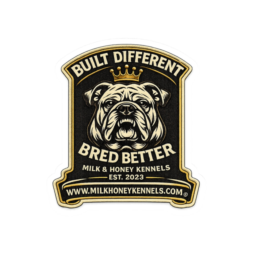 Bulldog King Kiss-Cut Sticker — Cute Crowned Pup with Bone, Waterproof Laptop Decal