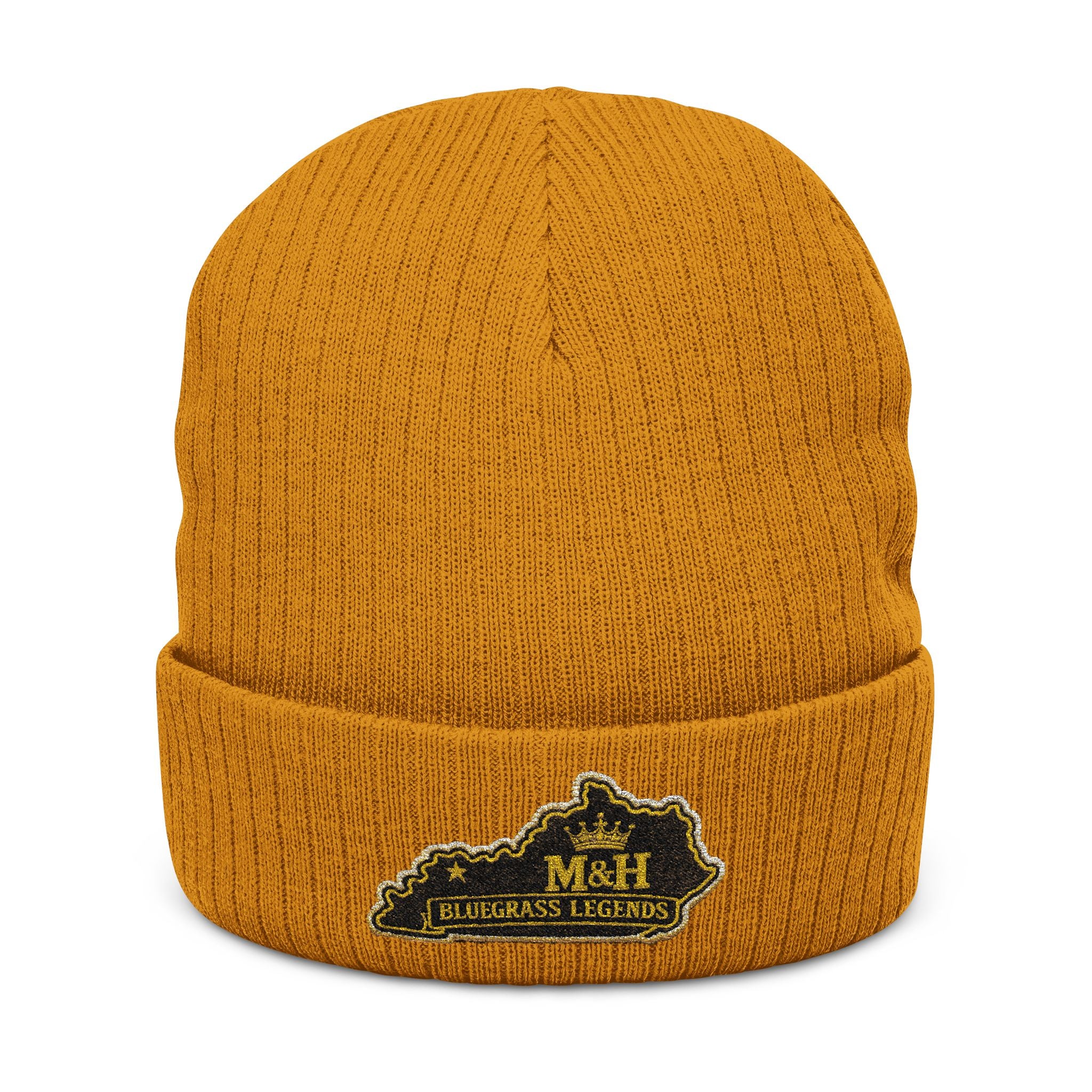 Embroidered Legacy M&H Ribbed Knit Beanie — Cozy Gray Winter Hat