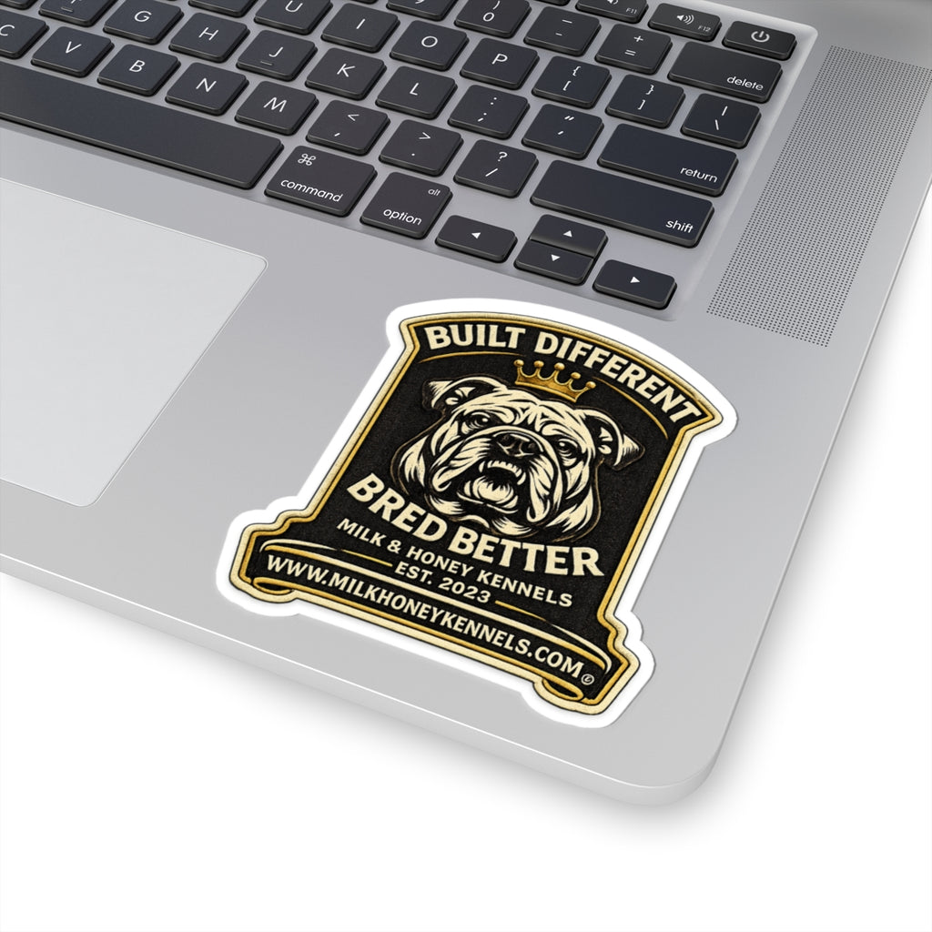 Bulldog King Kiss-Cut Sticker — Cute Crowned Pup with Bone, Waterproof Laptop Decal