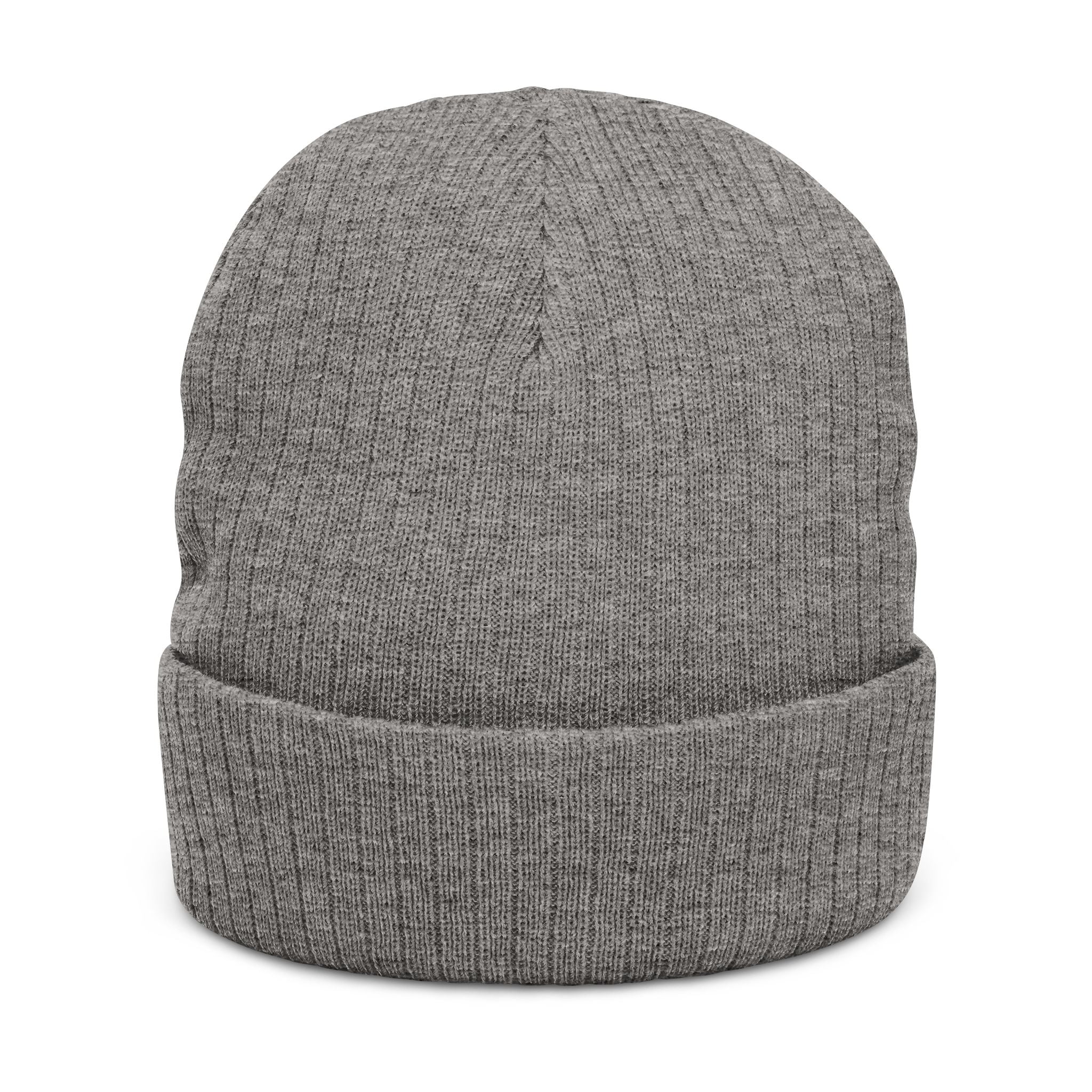 Embroidered Legacy M&H Ribbed Knit Beanie — Cozy Gray Winter Hat