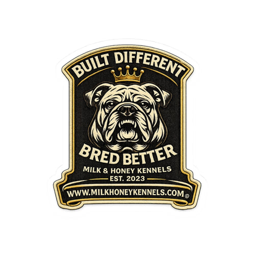 Bulldog King Kiss-Cut Sticker — Cute Crowned Pup with Bone, Waterproof Laptop Decal