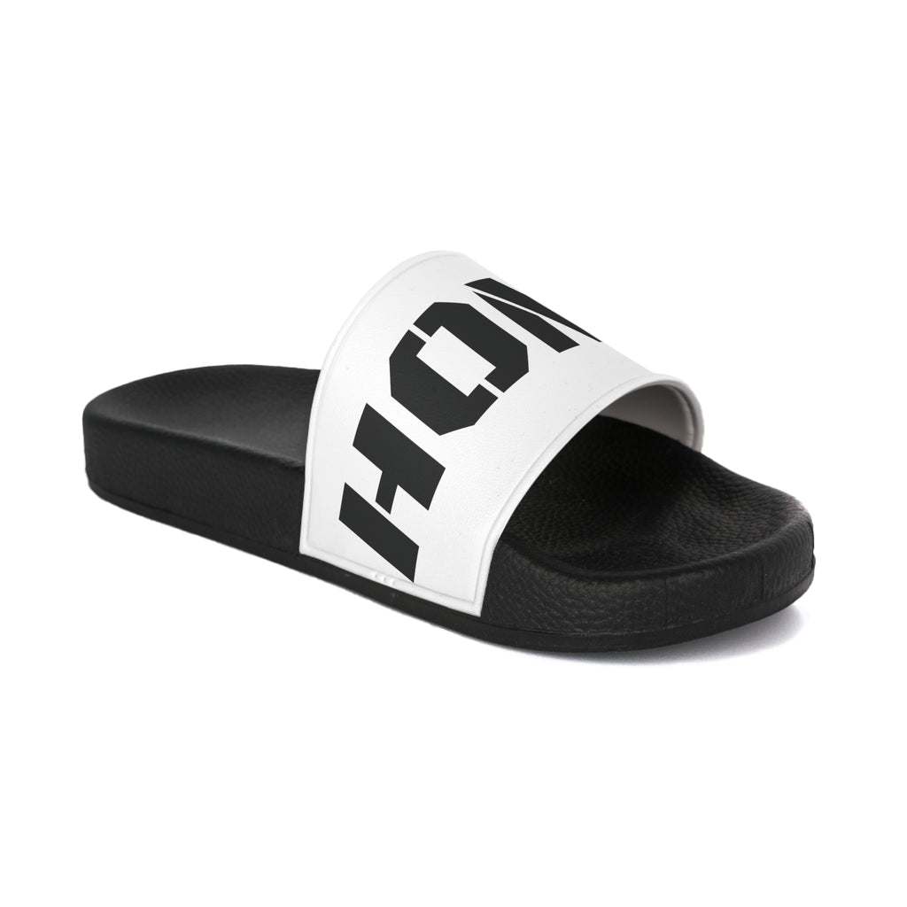 MILK HONEY Slide Sandals | Bold Typography, Black White Pool Slides