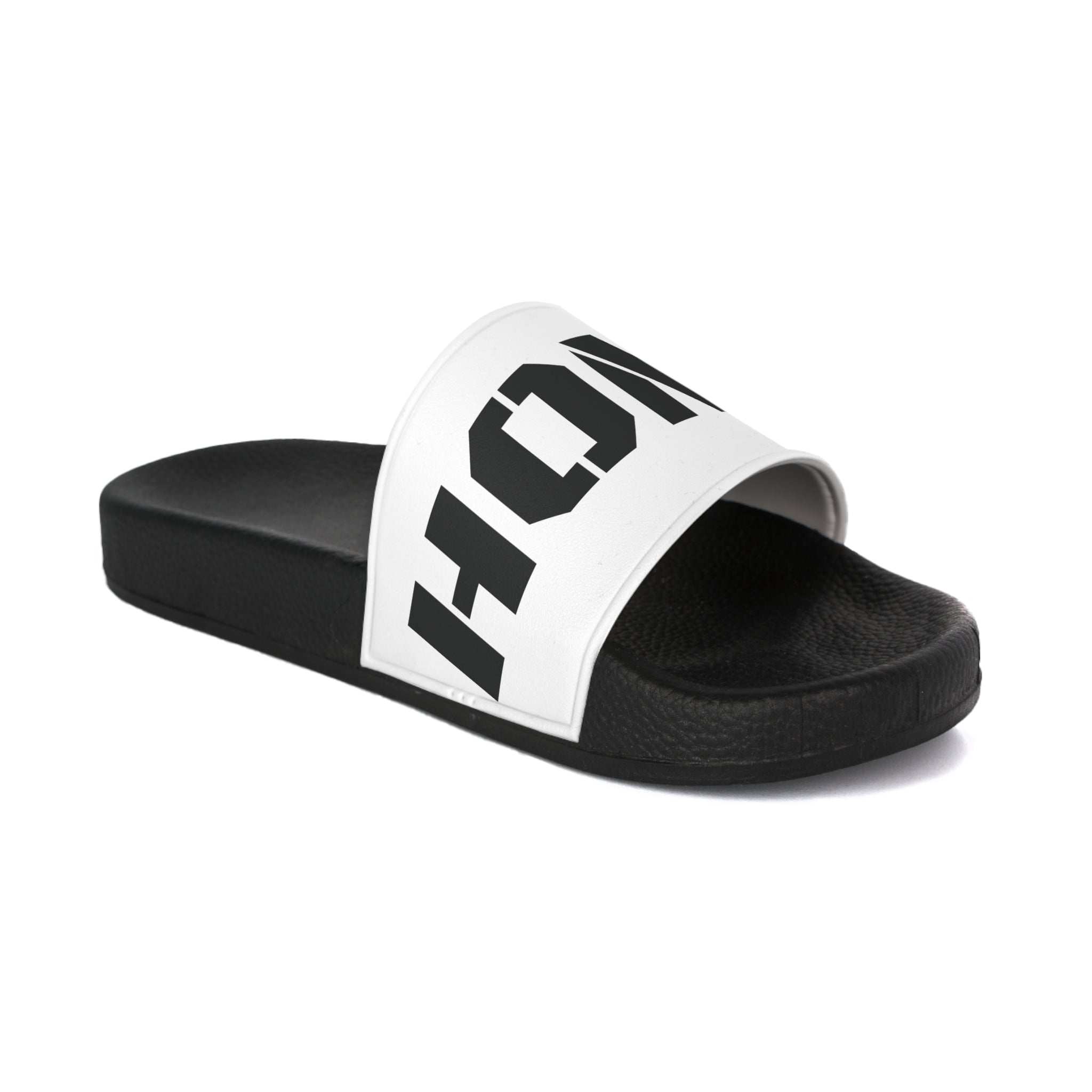 MILK HONEY Slide Sandals | Bold Typography, Black White Pool Slides